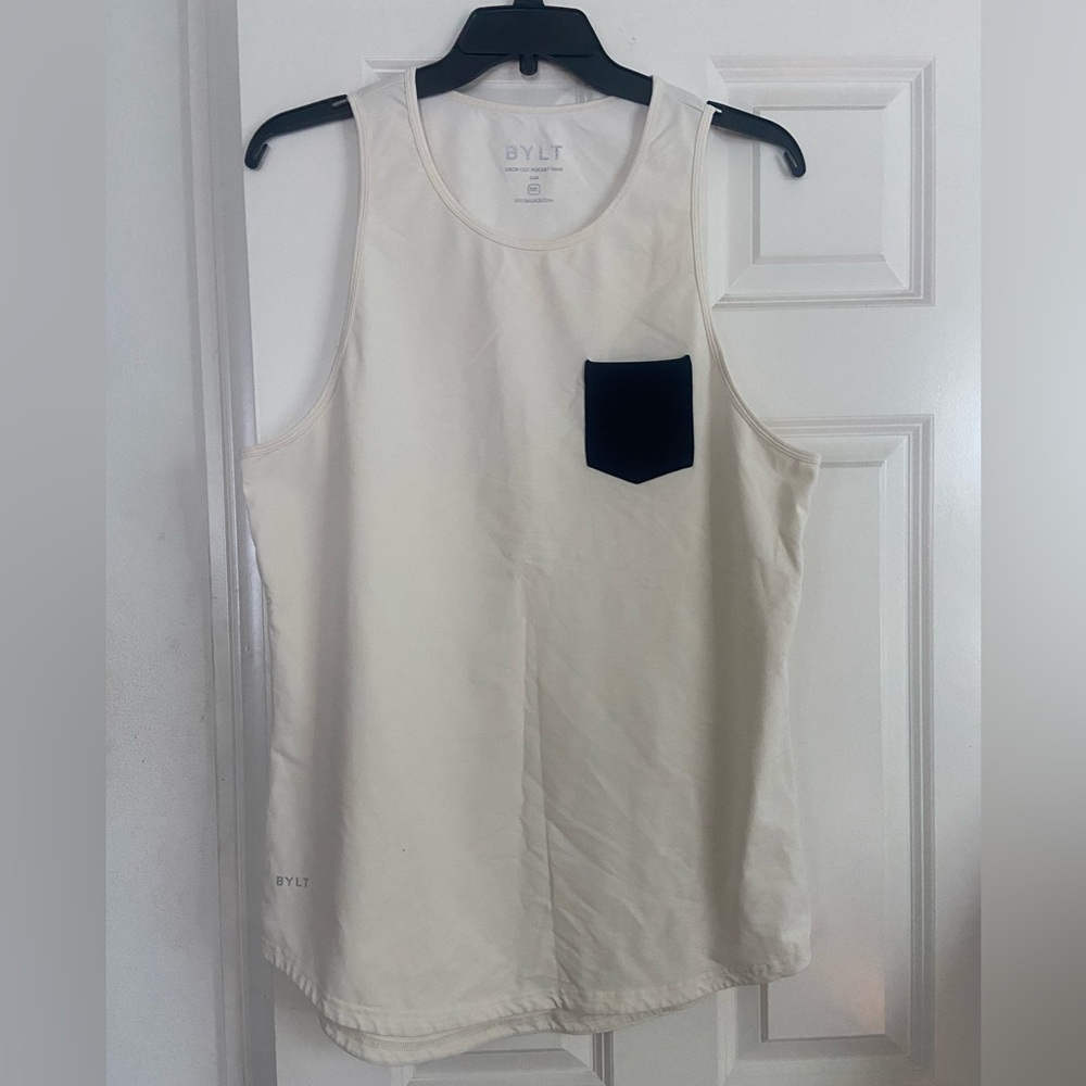 BYLT Basics Cream Tank Top with Black Pocket